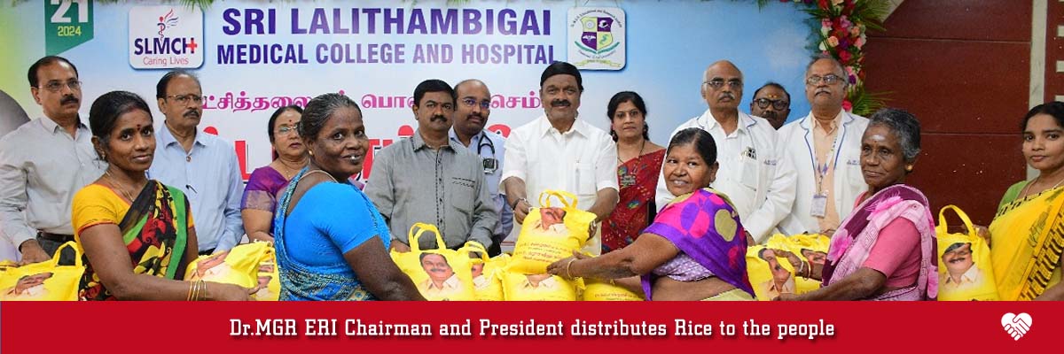 Dr.MGR ERI Chairman and President distributes Rice to the people